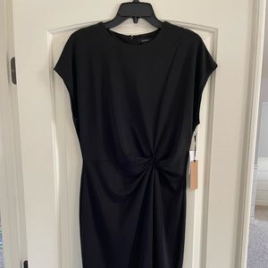 Black Fitted Midi Dress with Side Gathered Detail